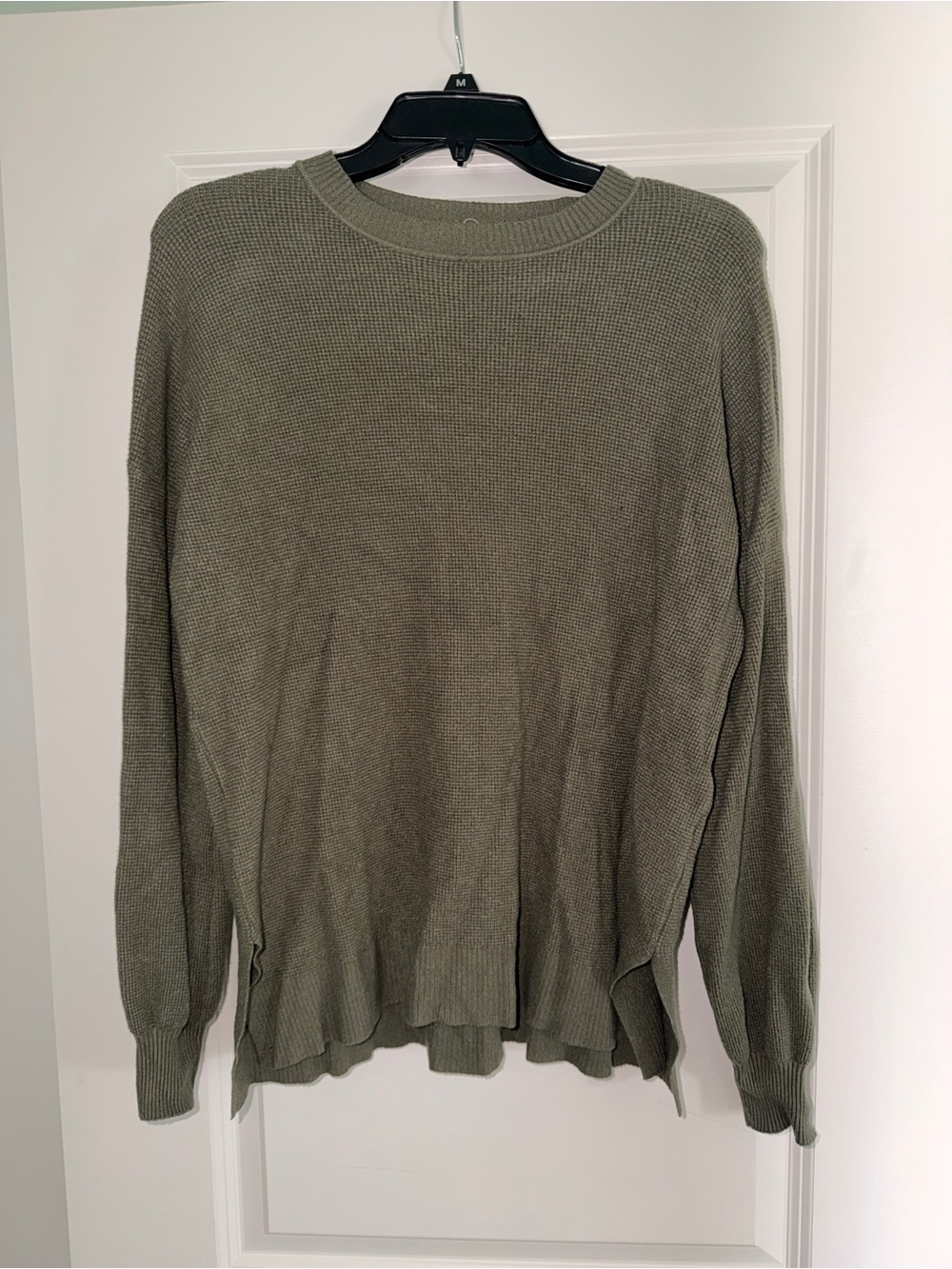 debut Olive Waffle Knit Crewneck Sweater